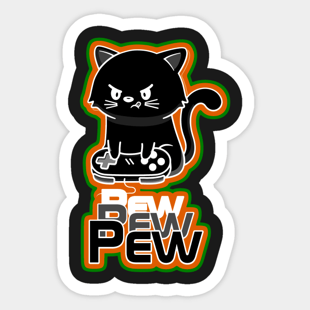 Black Cat Gamer pew pew pew Sticker by AlondraHanley